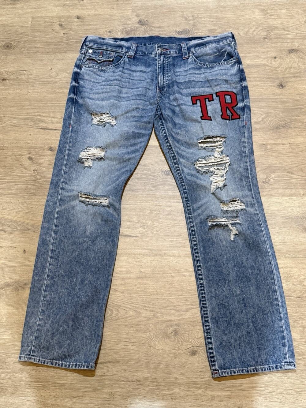 True Religion Jeans Style 101088 Huge Red Patch And Ripped Look